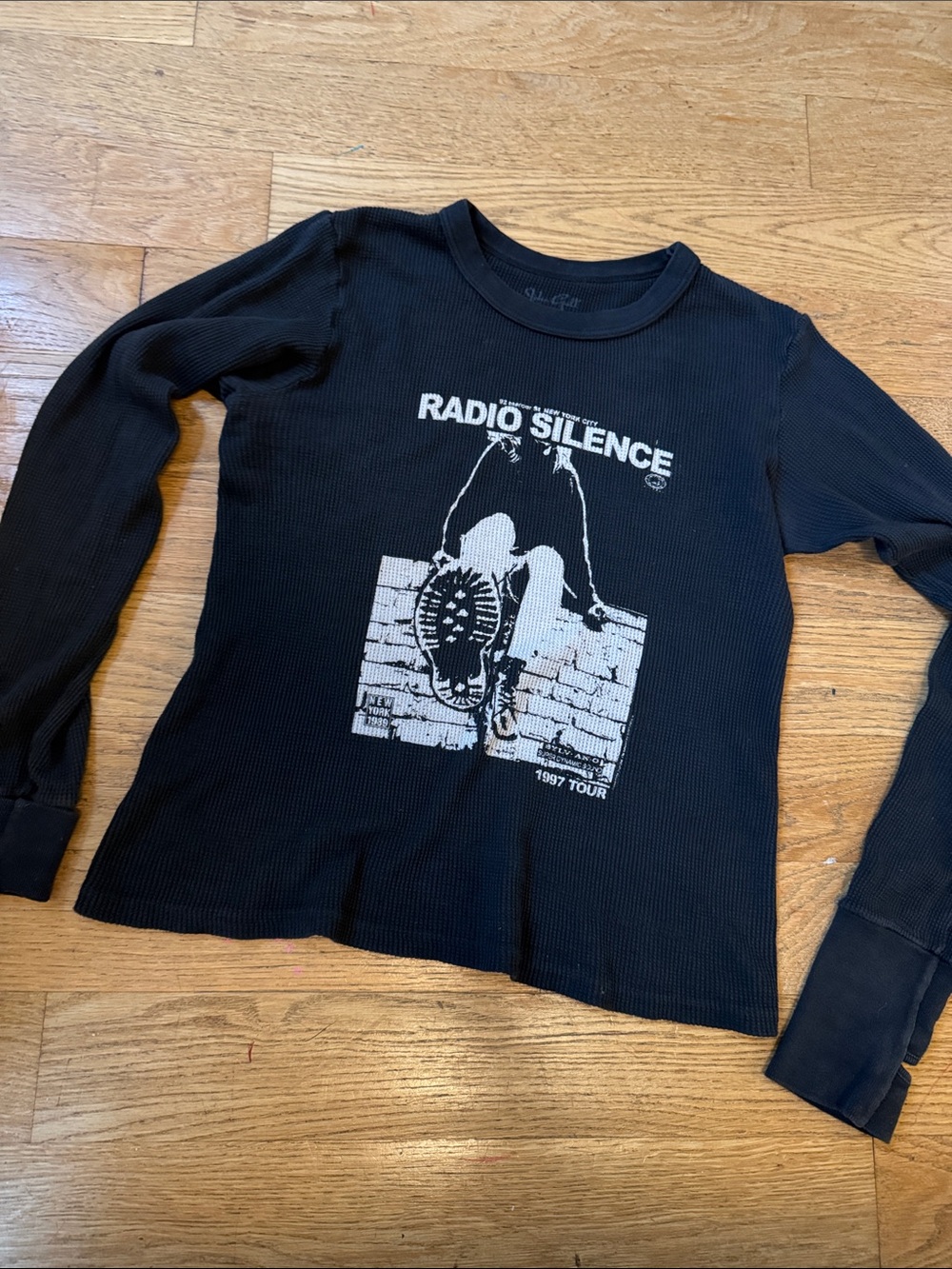 John Galt Radio Silence graphic long-sleeve waffle tee